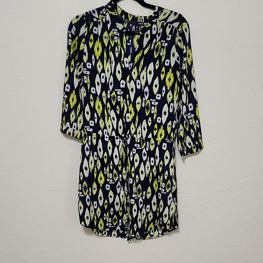 Aqua Yellow and Blue Mini Dress with Graphic Relaxed Style - Picture 1 of 10